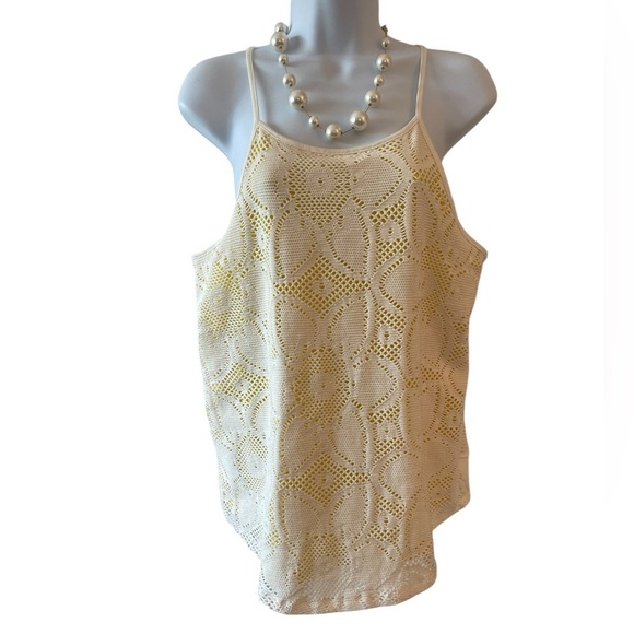 Anthropologie Cosette Yellow White Lace camisole Tank top sleeveless SZ medium - Picture 6 of 6